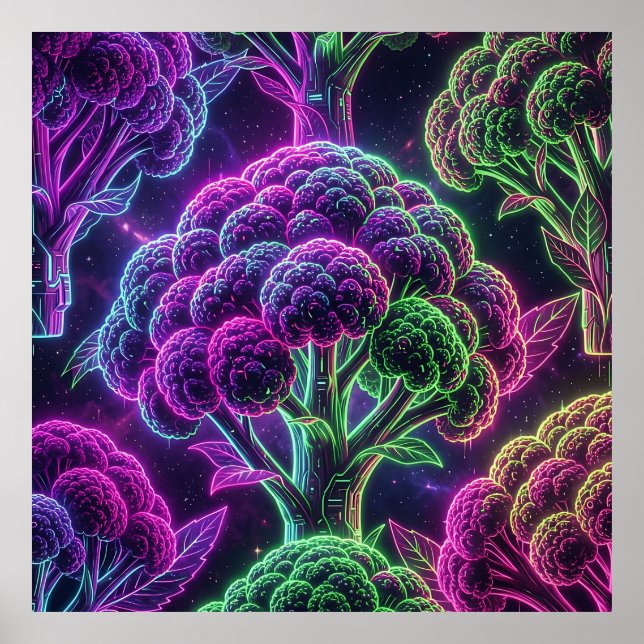 Neon Cyberpunk Blomkålsgalax Poster (Framsidan)