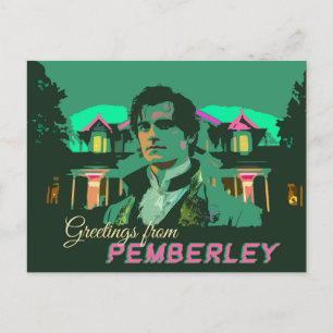 Neon Cyberpunk Darcy Hälsning från Pemberley Vykort