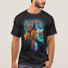 Neon Cyberpunk Fästning Glödande Natthimmel T Shirt