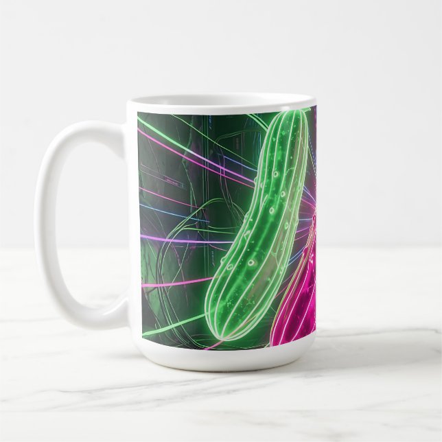 Neon Cyberpunk Lysande Gurkor Kaffemugg (Vänster)
