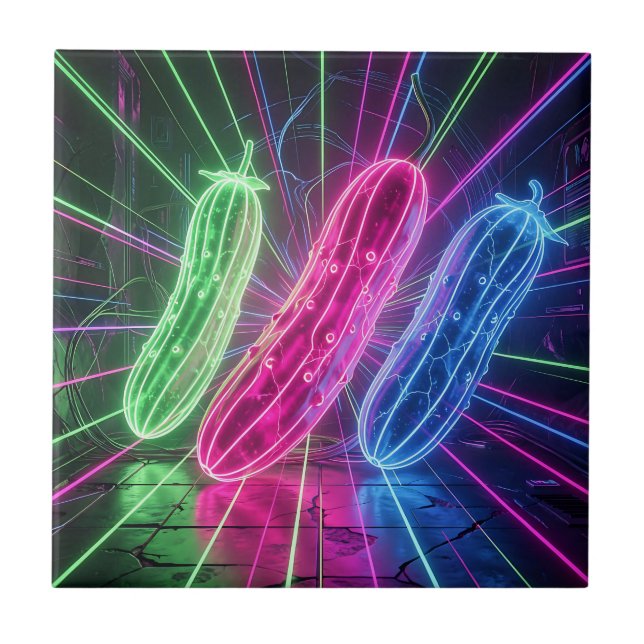 Neon Cyberpunk Lysande Gurkor Kakelplatta (Framsidan)