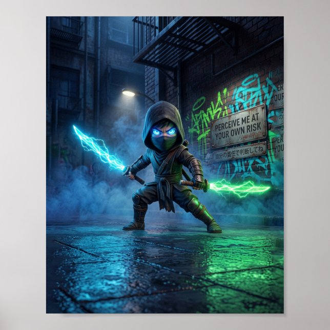 Neon Cyberpunk Ninja Affisch (Framsidan)