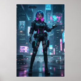 Neon Cyberpunk Operatör – Futuristisk Stad Poster
