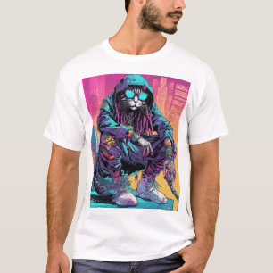 Neon Cyberpunk Rastafari Cat T Shirt