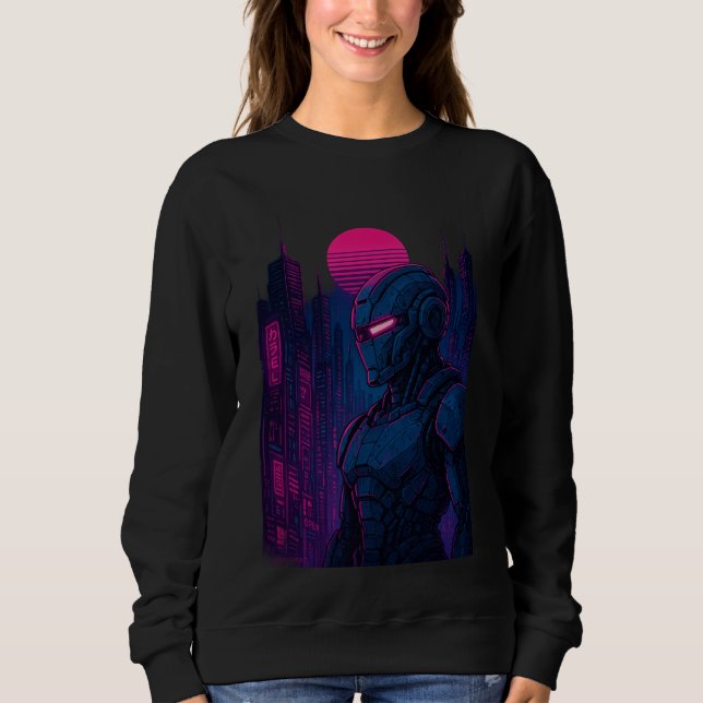 Neon Cyberpunk Robot Stadsscen — Dreamframe_U8O Ed T Shirt (Framsida)