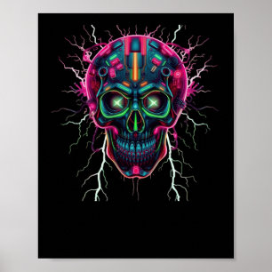 Neon Cyberpunk Skull - Futuristiska Digital Art St Poster
