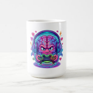 Neon Cyberpunk Spelare Hjärna Nivå Upp Kontrollenh Kaffemugg