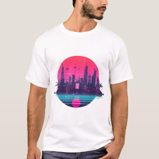 Neon Cyberpunk Stad – Futuristisk Nattillustration T Shirt