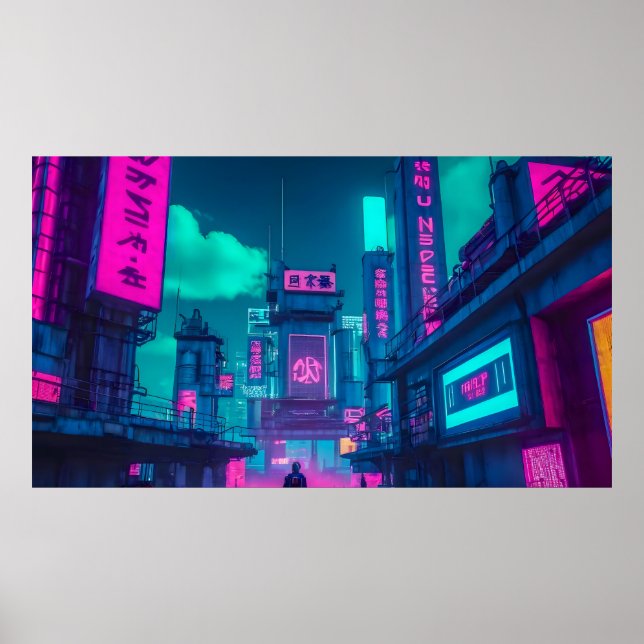 Neon Cyberpunk Stadsscen Väggkonst för Spelare (Framsidan)