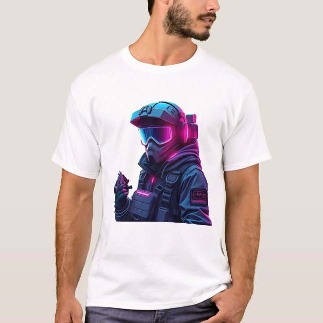 Neon Cyberpunk Tactical Unit T Shirt (Framsida)