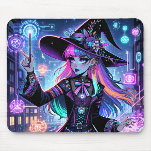 Neon Cyberpunk Tech Witch - Futuristiska Art Desig Musmatta