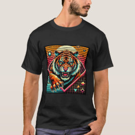 Neon Cyberpunk Tiger Retro Synthwave Design T Shirt