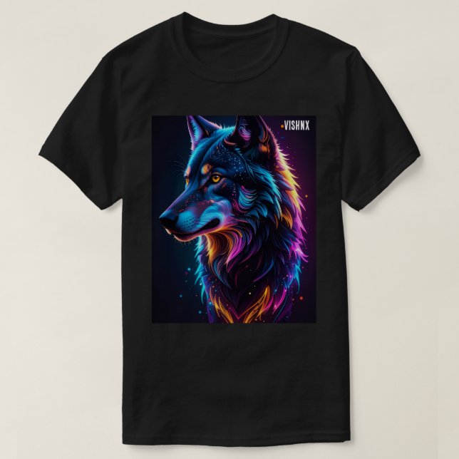 Neon Cyberpunk Varg Grafisk T-Shirt - Lysande Vild (Design framsida)