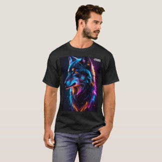 Neon Cyberpunk Varg Grafisk T-Shirt - Lysande Vild