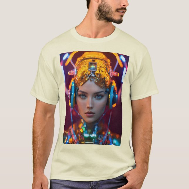 Neon Cyborg - Futuristiska Sci-Fi T-Shirt-design T Shirt (Framsida)