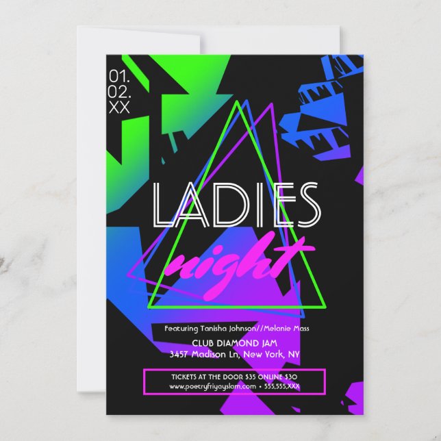 Neon Dam Night Geometric Klubb Flyer Promotional Inbjudningar (Framsida)