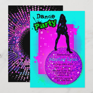 Neon Dance Födelsedagsfest Inbjudningar