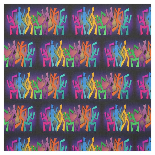 Neon Dancing Stick figurer på Black Fabric Tyg (Provkarta)
