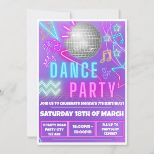 Neon danparty inbjudningar