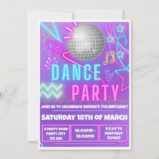 Neon danparty inbjudningar
