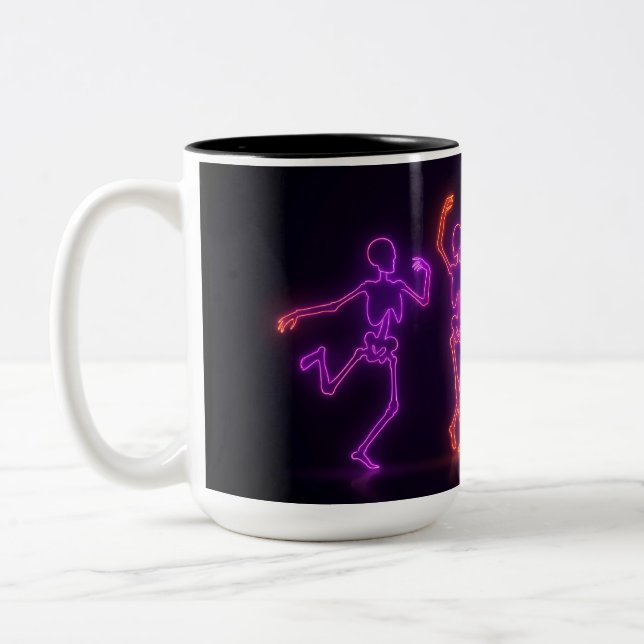 Neon Dansande Skelett Halloween Kaffe Mugg (Vänster)