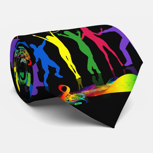 Neon Dansparty Musik Människor På Svart Slips (Rullad)