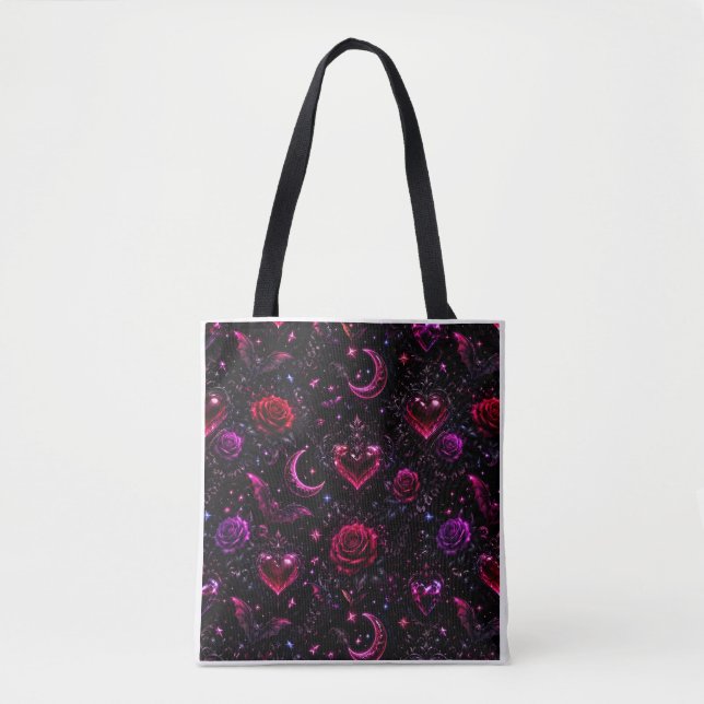 Neon Dark Love Halloween Tote Bag Tygkasse (Framsida)
