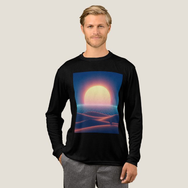 Neon Desert Horizon - Synthwave Sunset Fox T Shirt (Hel framsida)