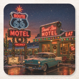 Neon Desert Motel Holiday Happy Hour Underlägg Papper Kvadrat