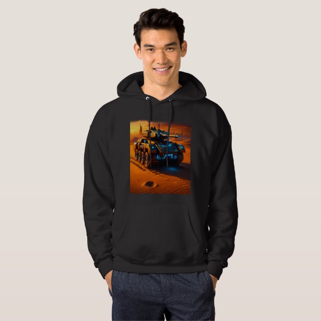 Neon Desert Tank Hoodie – Futuristic Sci-Fi Combat (Hel framsida)