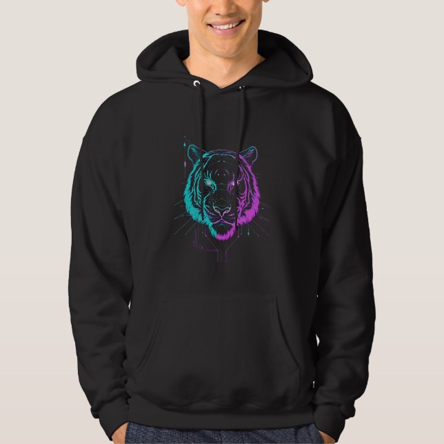 Neon digital tiger art hoodie (Framsida)