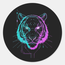 Neon digital tiger art runt klistermärke