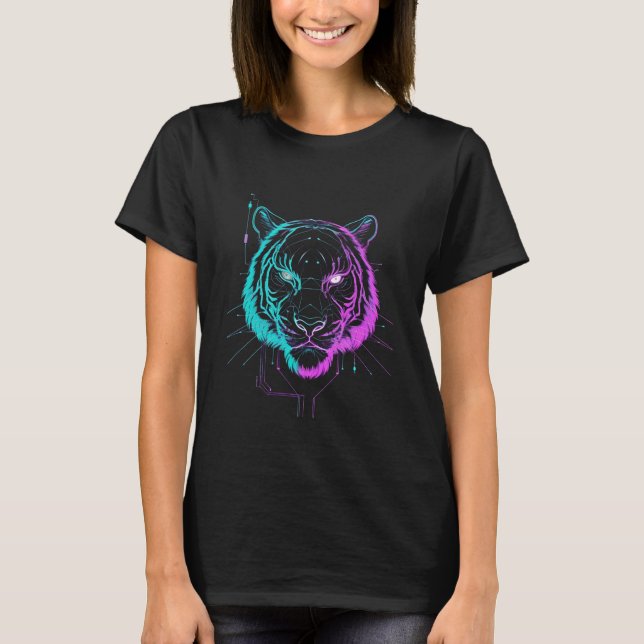 Neon digital tiger art t shirt (Framsida)
