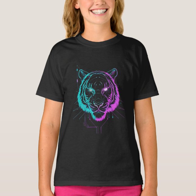 Neon digital tiger konst t shirt (Framsida)