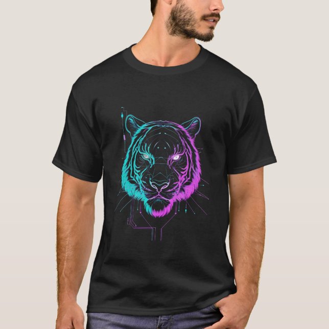 Neon digital tiger konst t shirt (Framsida)
