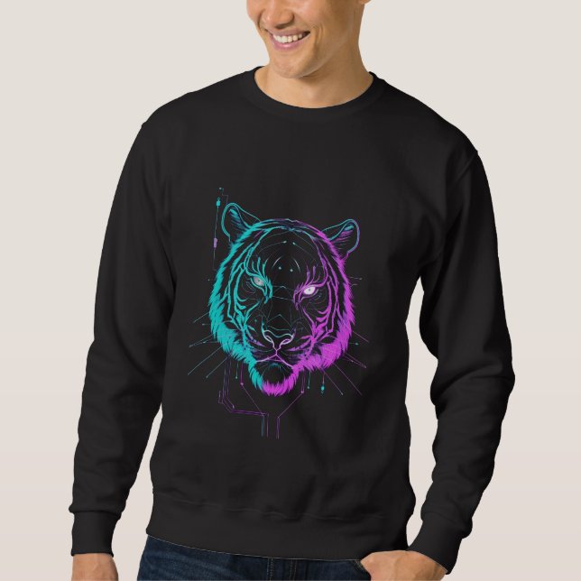 Neon digital tigerkonst lång ärmad tröja (Framsida)