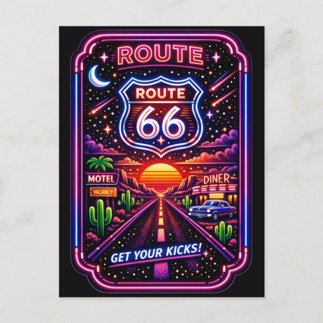 Neon Diner Motel Öken Nattkryssning Presentkort Helg Vykort (Framsida)