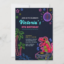 Neon Dinosaur Födelsedagsinbjudan