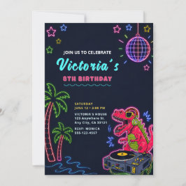 Neon Dinosaur Födelsedagsinbjudan Inbjudningar