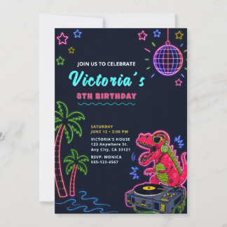 Neon Dinosaur Födelsedagsinbjudan Inbjudningar