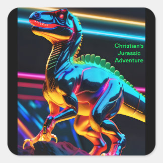 Neon Dinosaur Fyrkantiga Klistermärken