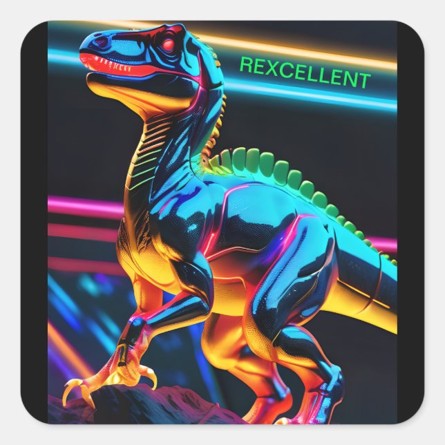 Neon /Dinosaur Fyrkantiga Klistermärken (Framsida)
