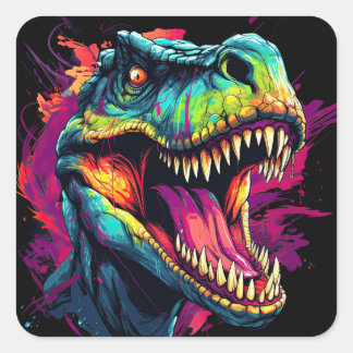 NEON DINOSAUR Sticker in Bright, Vibrant Färg, Vib Fyrkantigt Klistermärke