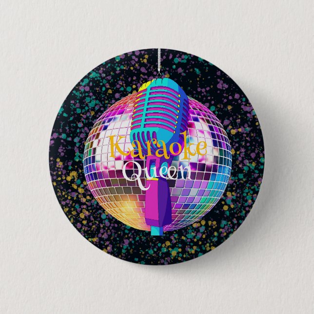 Neon Disco Boll Karaoke Queen Birthday Gift Knapp (Framsida)