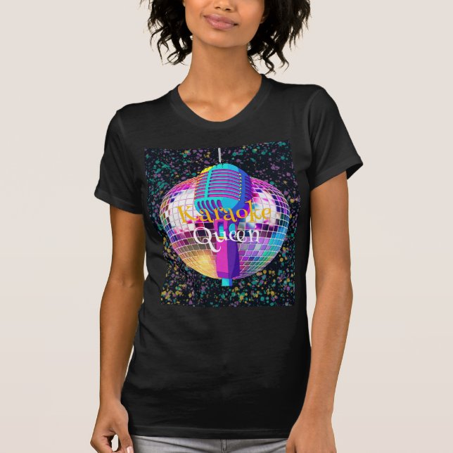 Neon Disco Boll Karaoke Queen Birthday Gift T Shirt (Framsida)