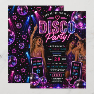 Neon Disco Dansfest Inbjudningar