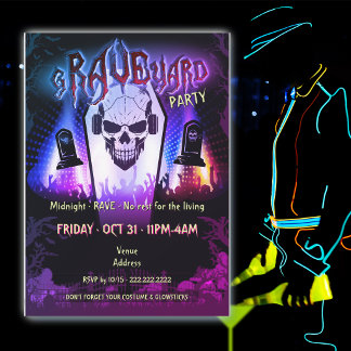 Neon Disco Halloween Grav Rave Kostymfest Inbjudningar