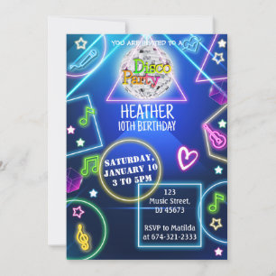 Neon Disco Party-inbjudan Inbjudningar