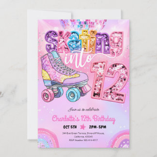 Neon Disco Rullskridsko 12-årsdag Inbjudningar