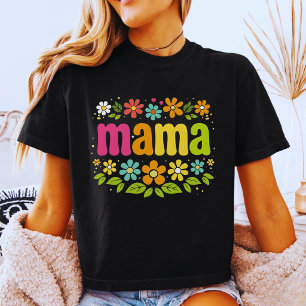 Neon Distressed Mama Blommig Rutig Retro T Shirt